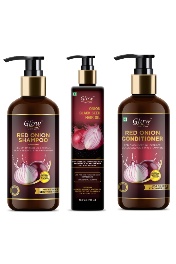 Onion Oil Hair Care Kit for Hair Fall Control - Shampoo 300ml + Conditioner 300ml + Onion Hair Oil 200ml (Combo Pack)